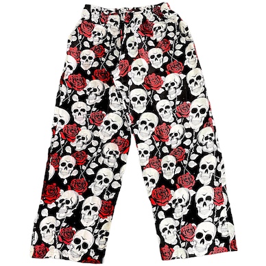 Skull & Roses Printed Cotton Basic Pants